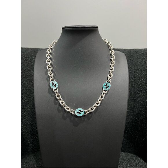 Gucci interlocking g link necklace silver tone - Picture 1 of 10